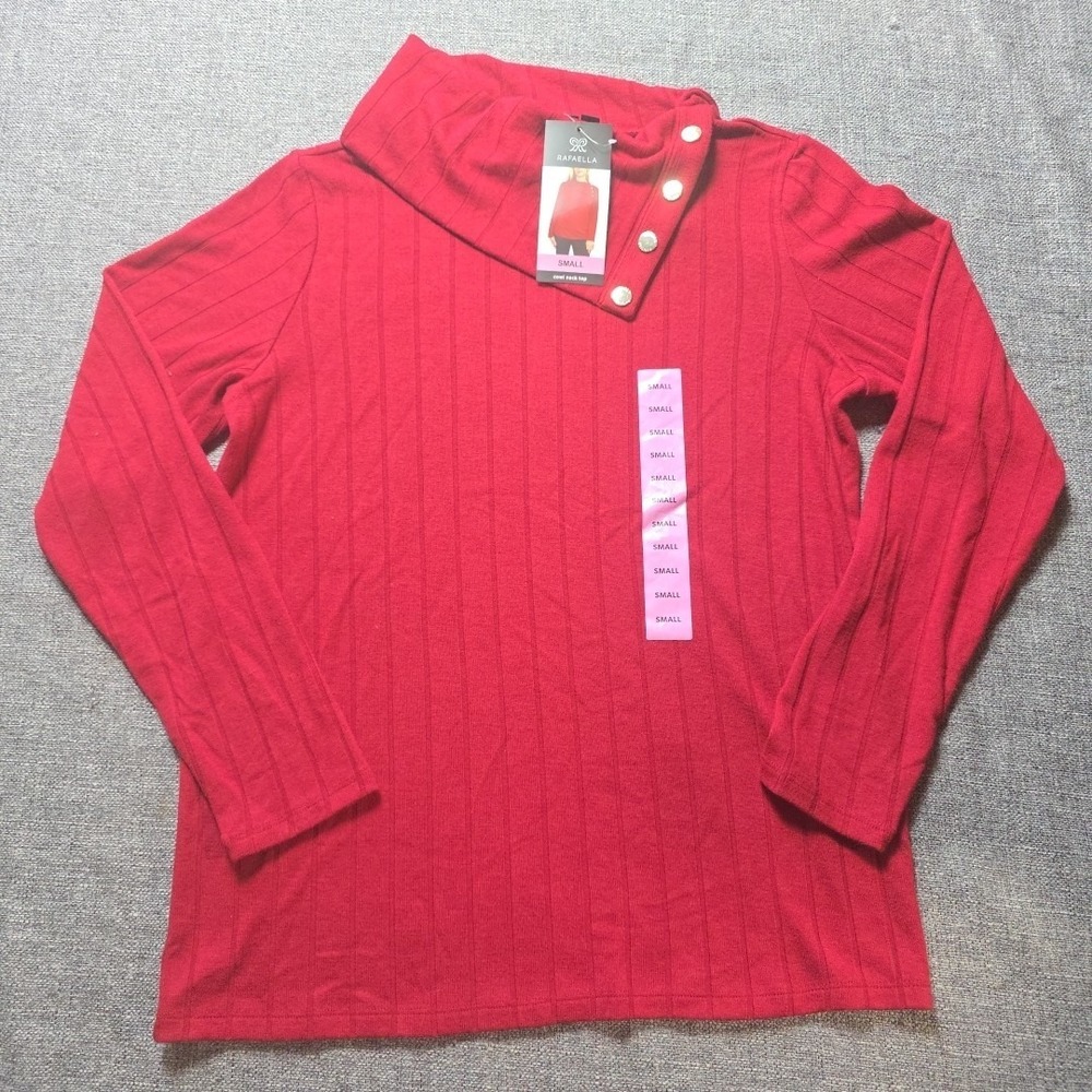 Rafaella Women's Cozy Long Sleeve Soft Cowl Neck Top Rio Red Small‎